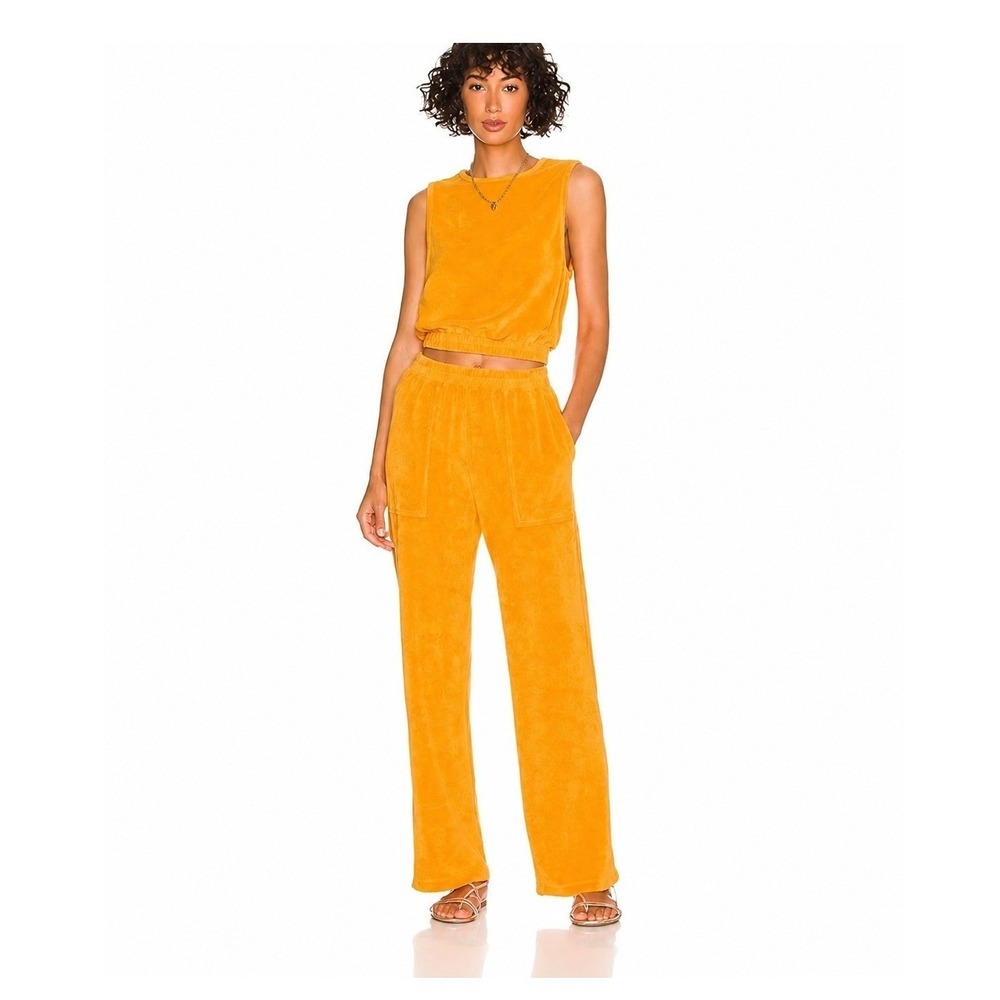 Monrow Mustard Yellow Terry Cloth Set Pants Tank Top M